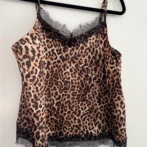 LOFT Leopard Print Camisole with Black Lace Trim